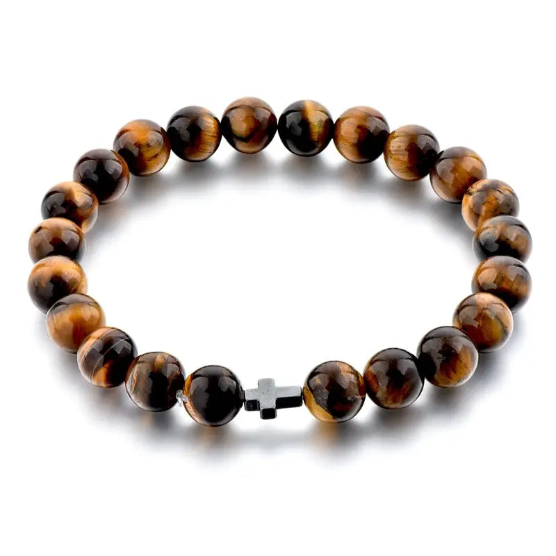 22-Piece Natural Tiger's Eye Beaded Bracelet-Protection against evil