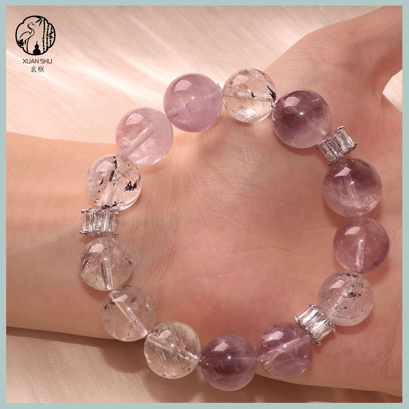Natural Rose Quartz Clear Quartz & Lavender Jade Bracelet – Love Healing Luck and Energy Balance