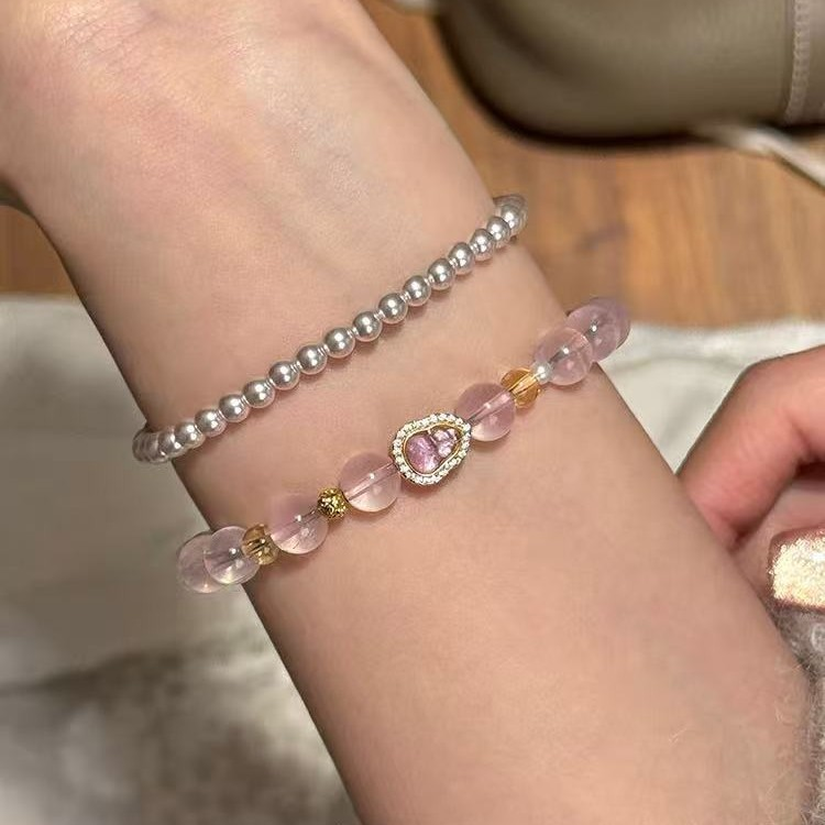 Natural Lavender Crystal and Tourmaline Bracelet – Heart Chakra Healing & Feminine Energy Xuan Shu