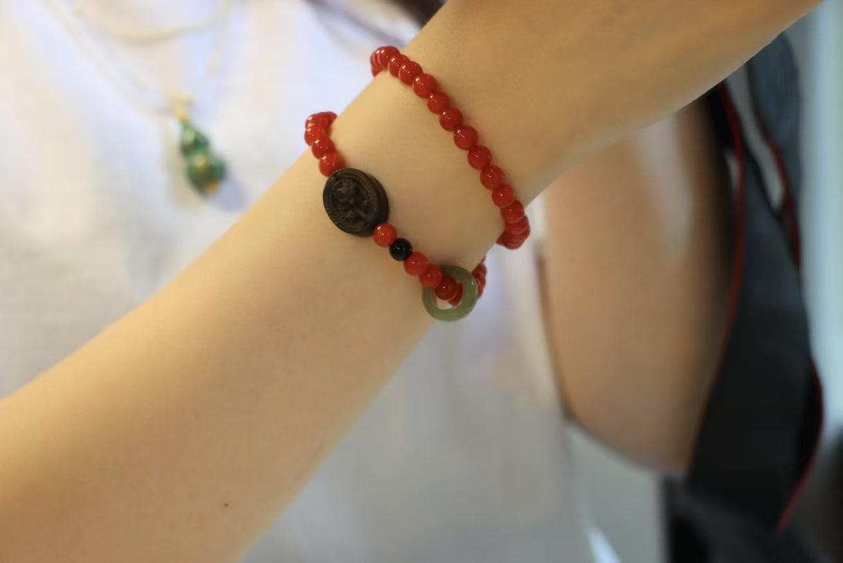 South Red Agate & Agarwood Rose Prayer Beads Bracelet – Protection & Spiritual Fortification