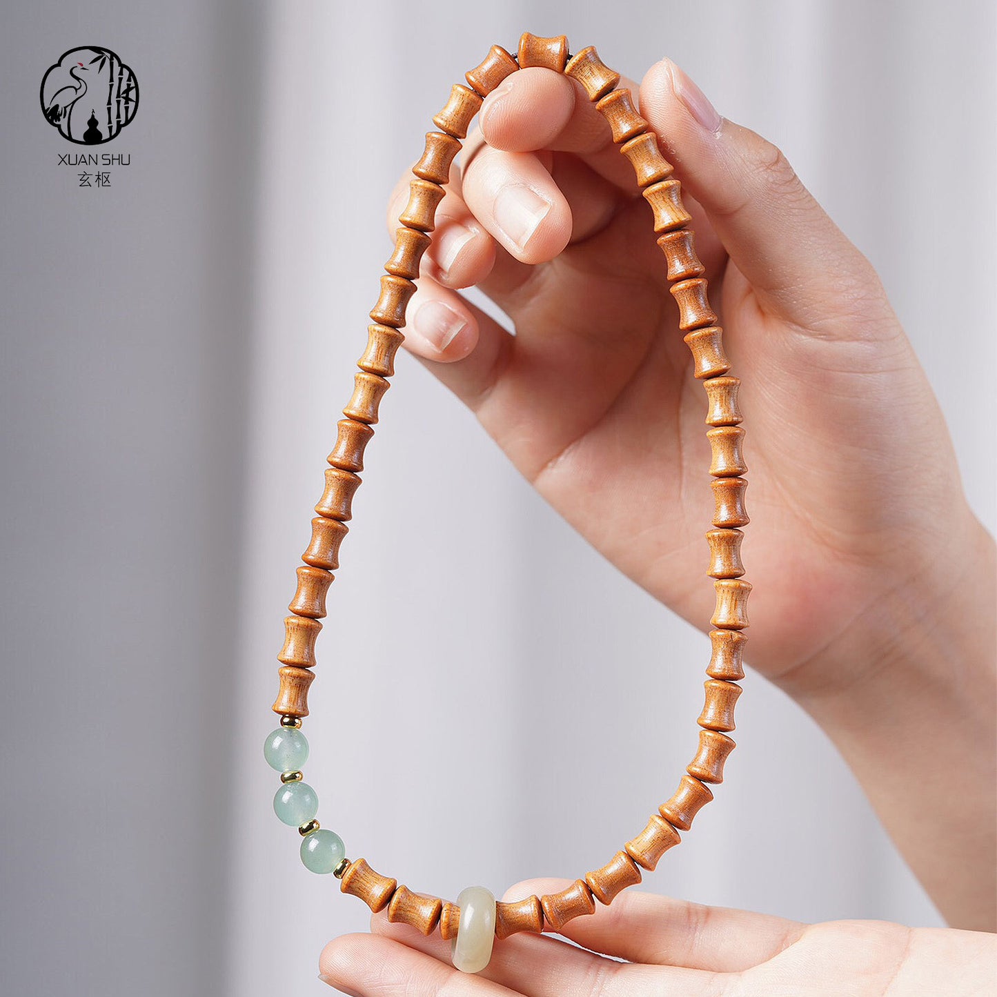 Bamboo Bead & Gemstone Sandalwood Bracelet — Double Circle Design to Attract Prosperity & Good Relationships