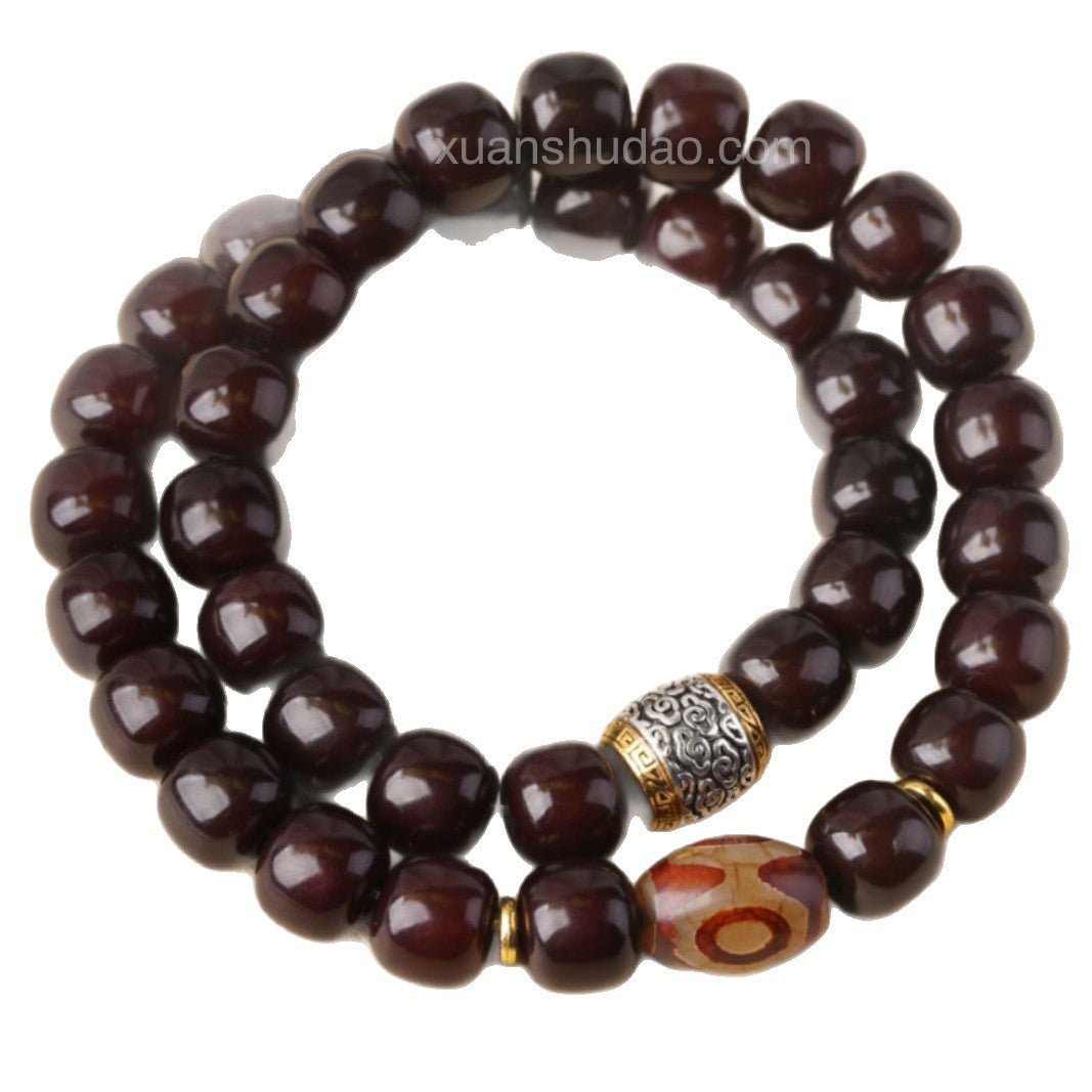 Black Bodhi Root Dzi Beads Double-Wrap Bracelet – Remove Sha Energy & Attract Wealth & Enhance Luck