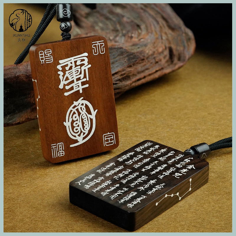 Black Ebony Sterling Silver Golden Light Mantra Amulet Pendant – Feng Shui Talisman Protection Charm Necklace