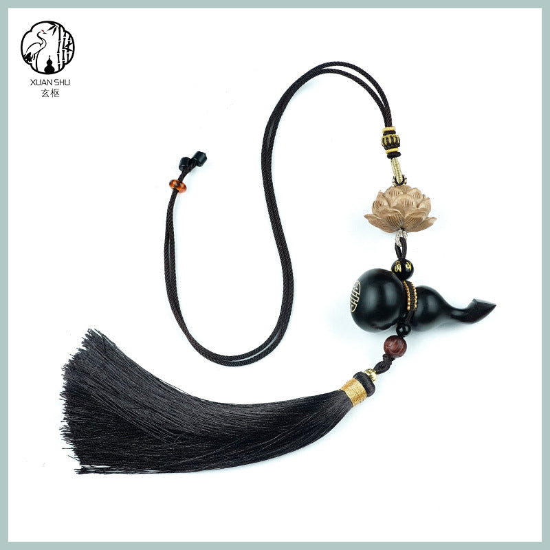 Black Ebony with Silver Inlay - "Fortune & Prosperity Gourd" Car Rearview Mirror Pendant for Safety and Peace