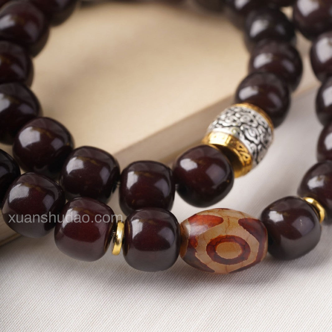 Black Bodhi Root Dzi Beads Double-Wrap Bracelet – Remove Sha Energy & Attract Wealth & Enhance Luck