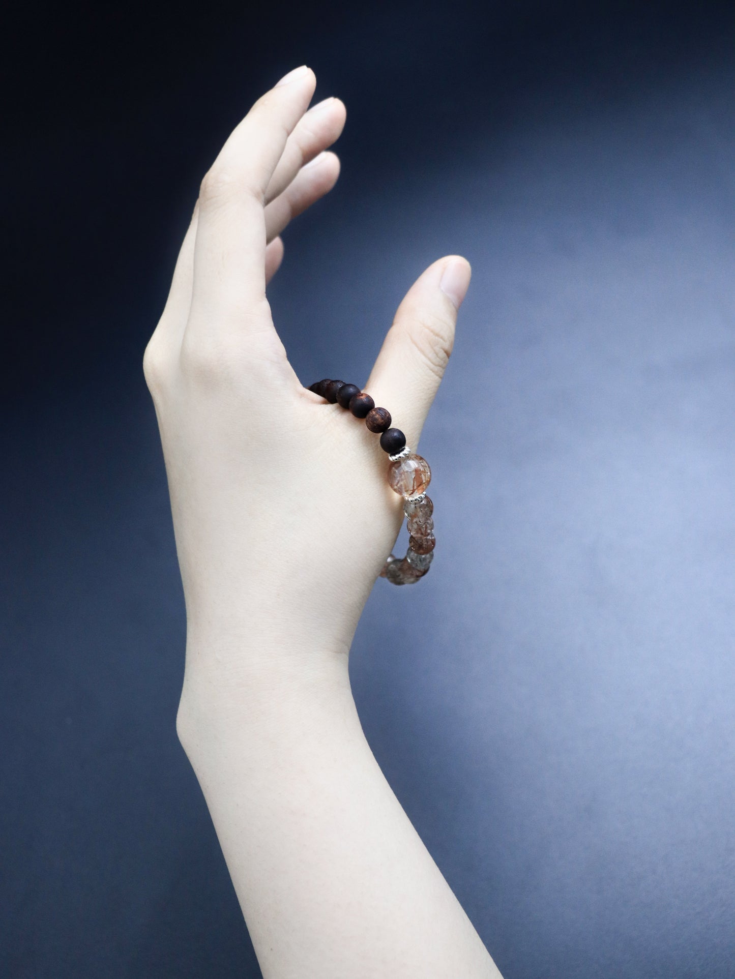 Black Super Seven & Agarwood Bracelet – Wisdom, Clarity & Spiritual Awakening XUANSHU