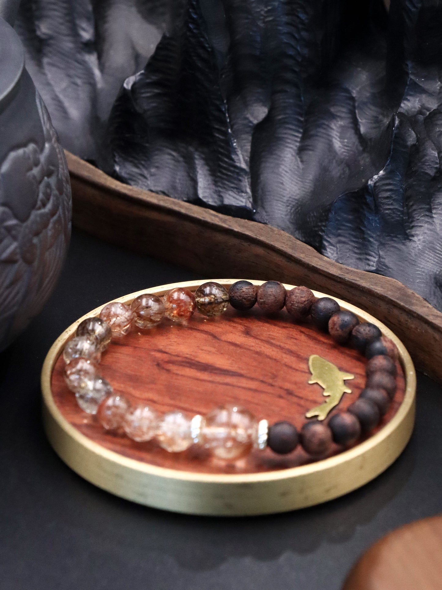 Black Super Seven & Agarwood Bracelet – Wisdom, Clarity & Spiritual Awakening XUANSHU