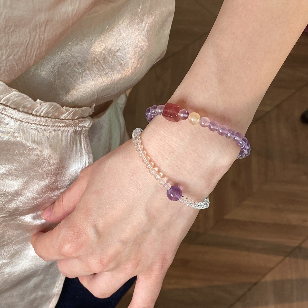 Brazilian Amethyst Citrine Strawberry Crystal Bracelet – Wealth & Balance
