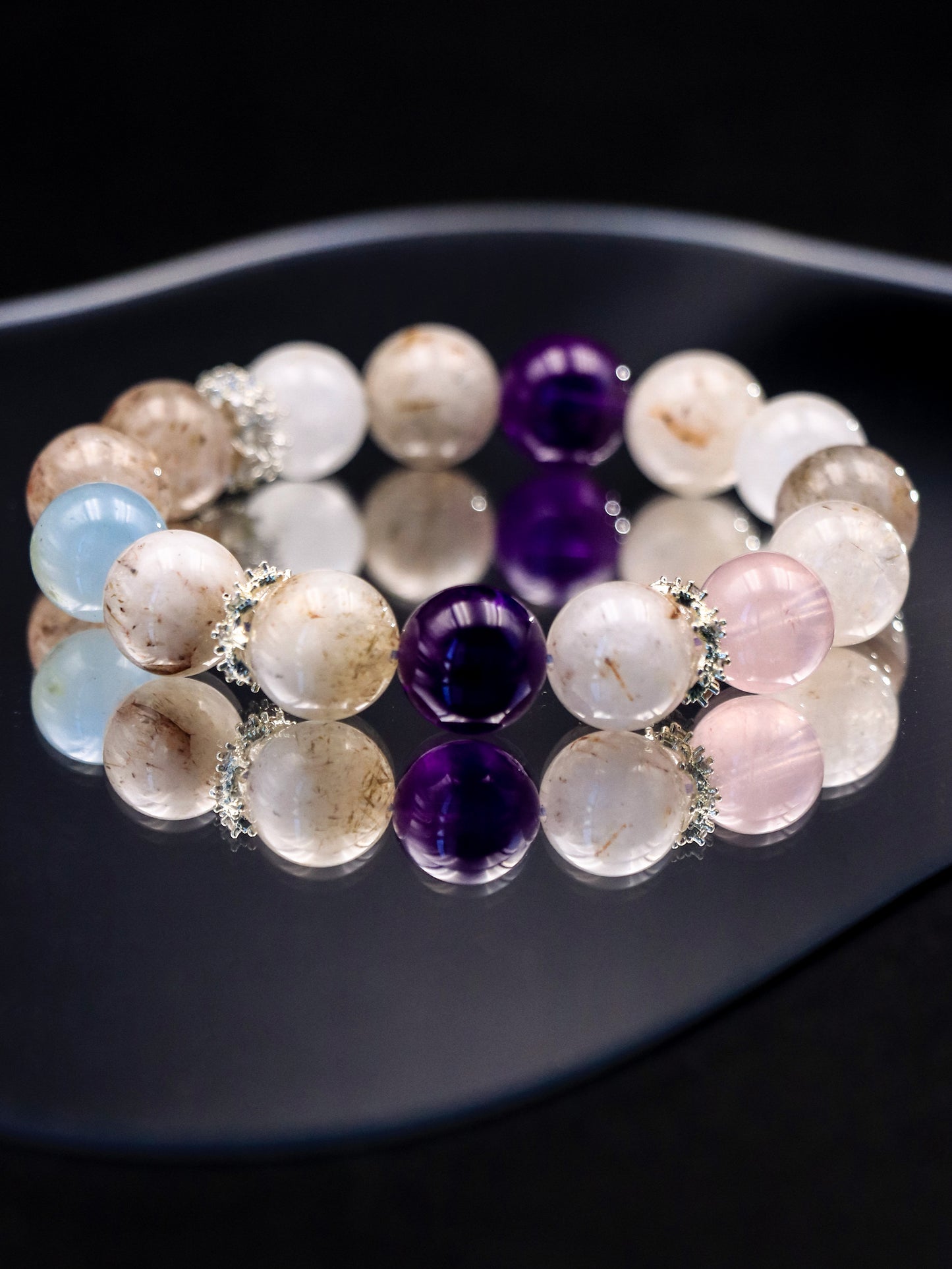 Mystic Harmony Crystal Bracelet - Black Super Seven & Ghost Quartz & Rose Quartz & Amethyst Blend