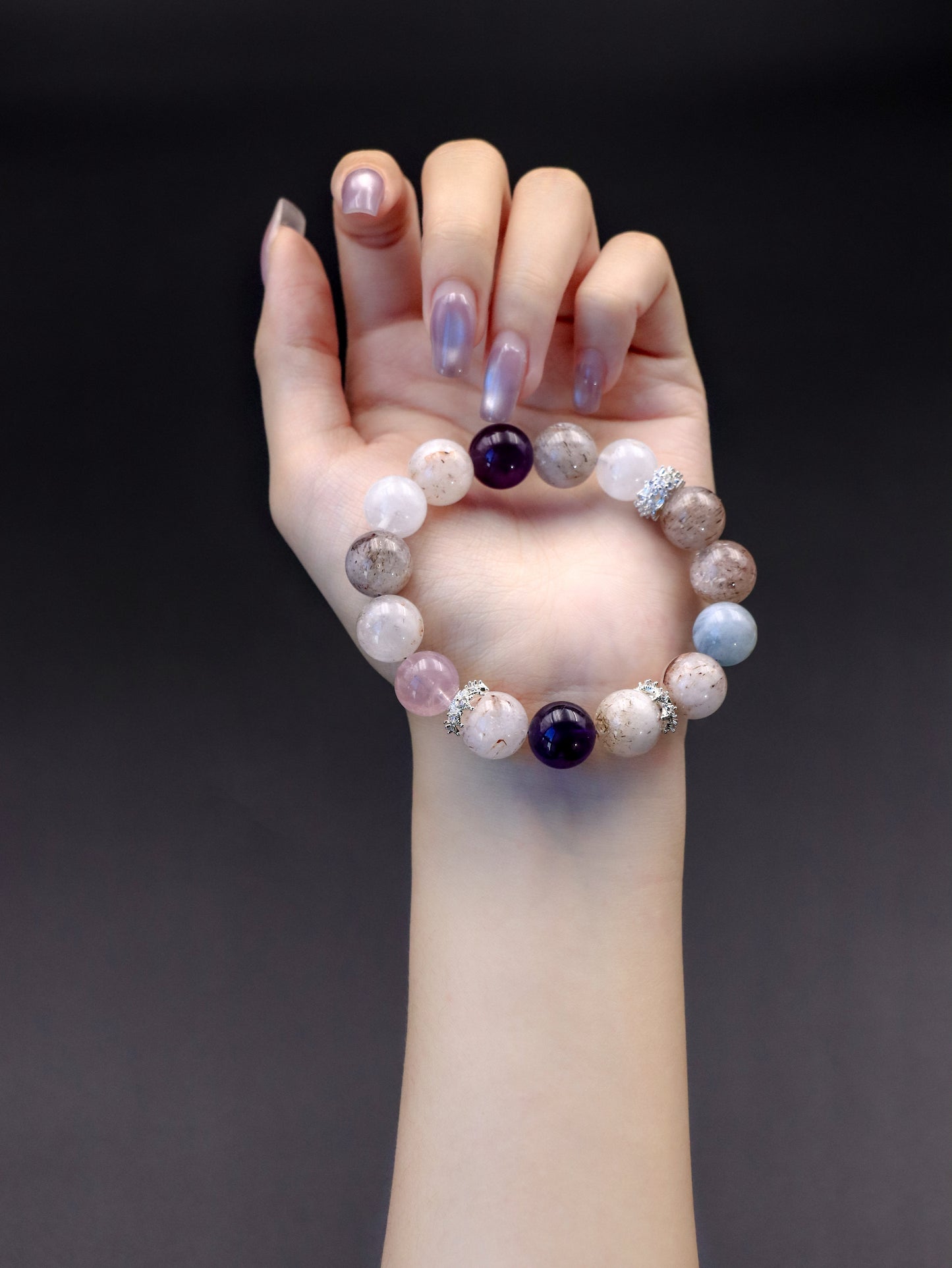 Mystic Harmony Crystal Bracelet - Black Super Seven & Ghost Quartz & Rose Quartz & Amethyst Blend