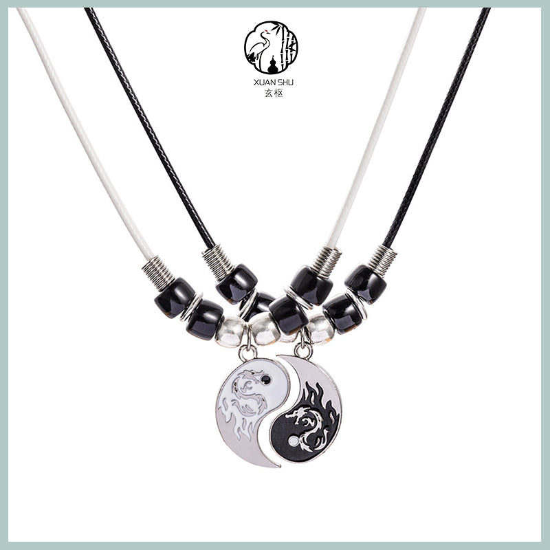 Tai Chi Bagua Dragon Pattern Couple Bracelet and Necklace Set-Dissipating Negative Energy, Attracting Good Luck and Health