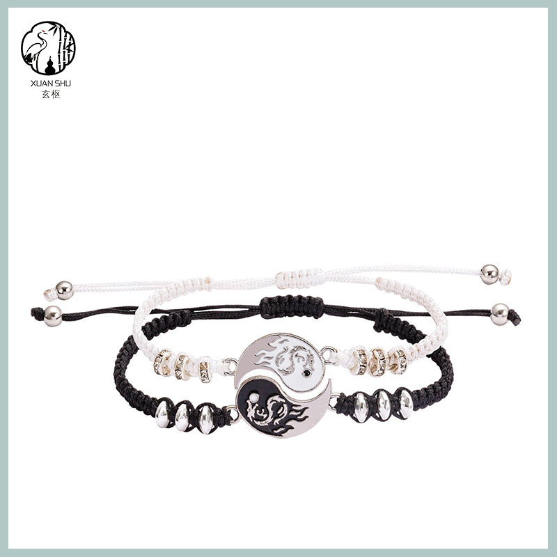 Tai Chi Bagua Dragon Pattern Couple Bracelet and Necklace Set-Dissipating Negative Energy, Attracting Good Luck and Health