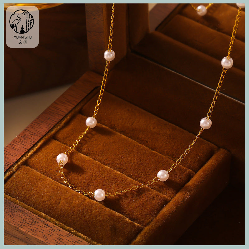 Gold-Plated Titanium Steel Pearl Beaded Necklace – Durable & Elegant Jewelry