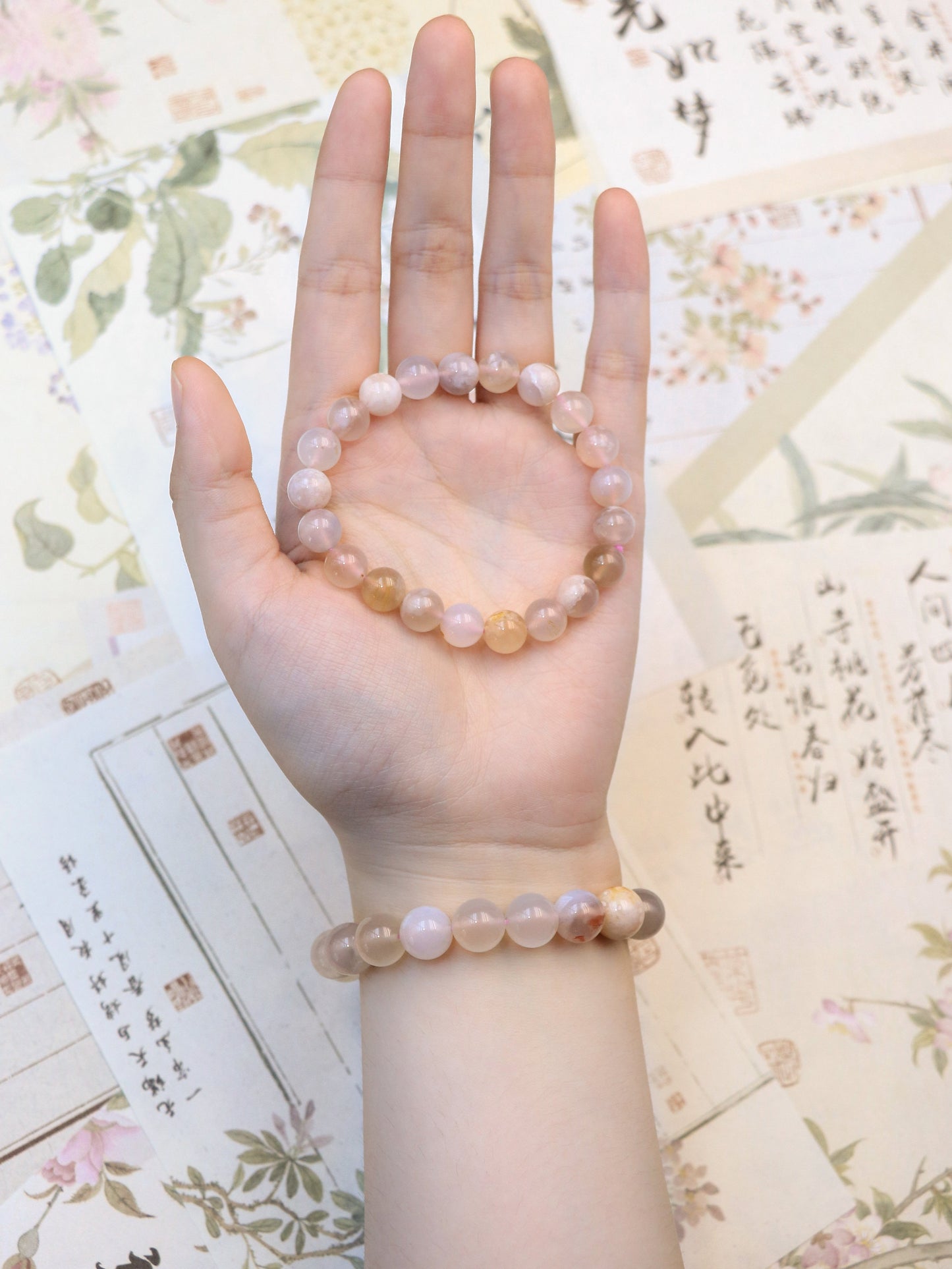 Cherry Blossom Agate Crystal Bracelet – Nurturing Calm & Inner Peace XUANSHU