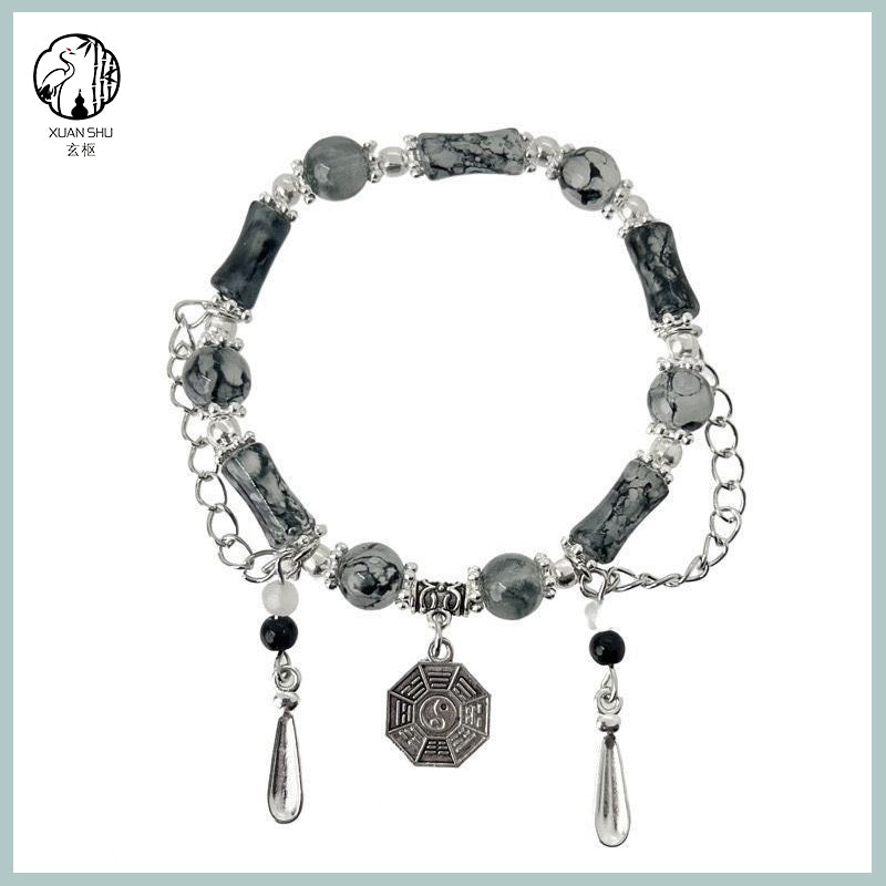 Ink Bamboo Segment Glass Bead Taiji Bagua Bracelet - Protection & Good Luck