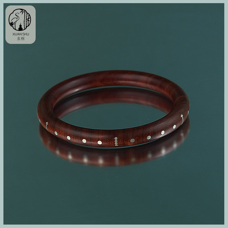 Purple Sandalwood & Black Ebony Inlaid Silver Bracelet – Protection & Spiritual Healing