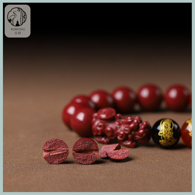 Natural Purple Gold Sand & Cinnabar Pixiu Five Wealth God Bracelet - Prosperity & Protection