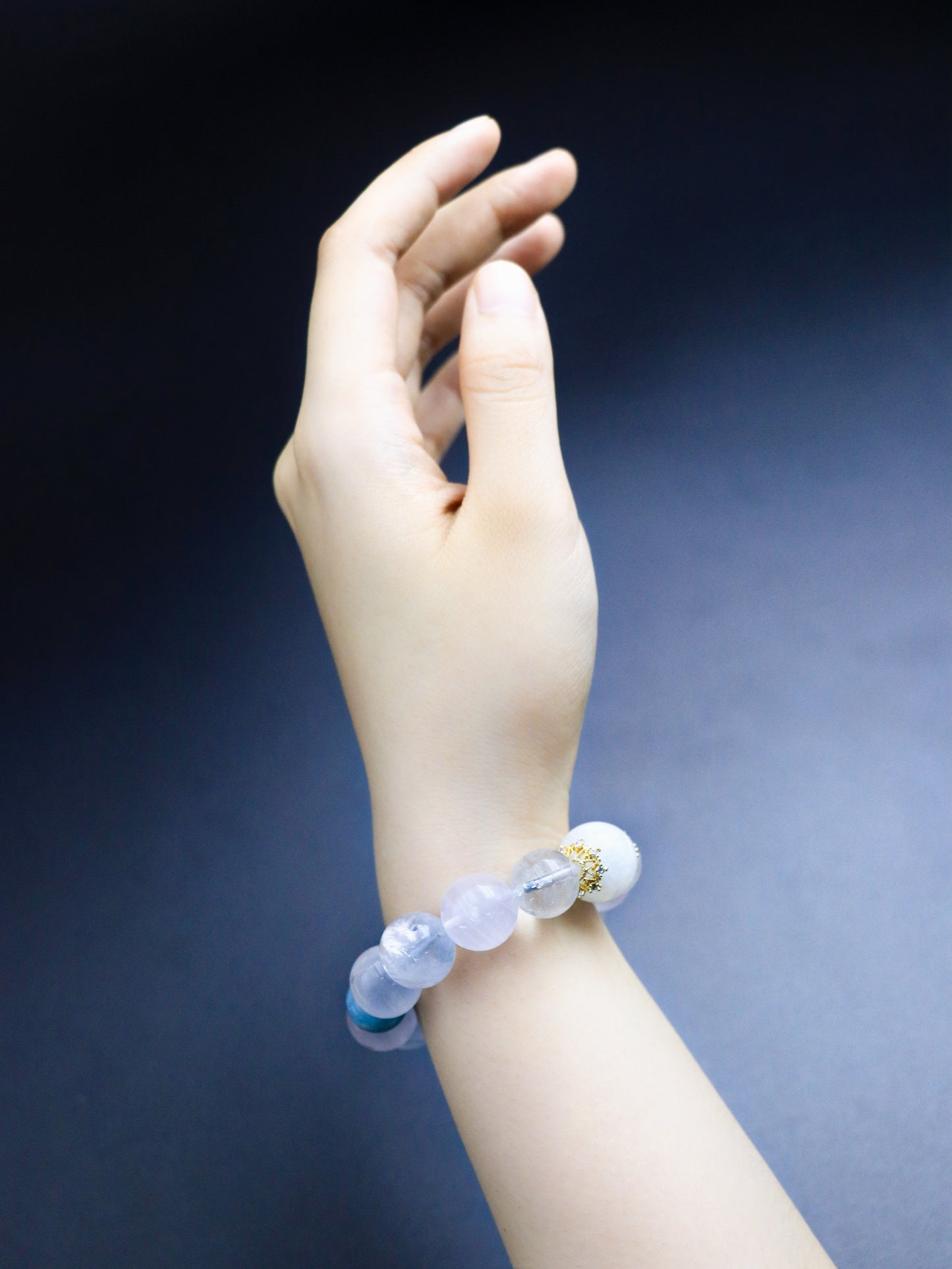 Natural Rose Quartz Hexagram Bracelet – Aquamarine & White Phantom Crystal for Love, Wisdom & Energy Healing