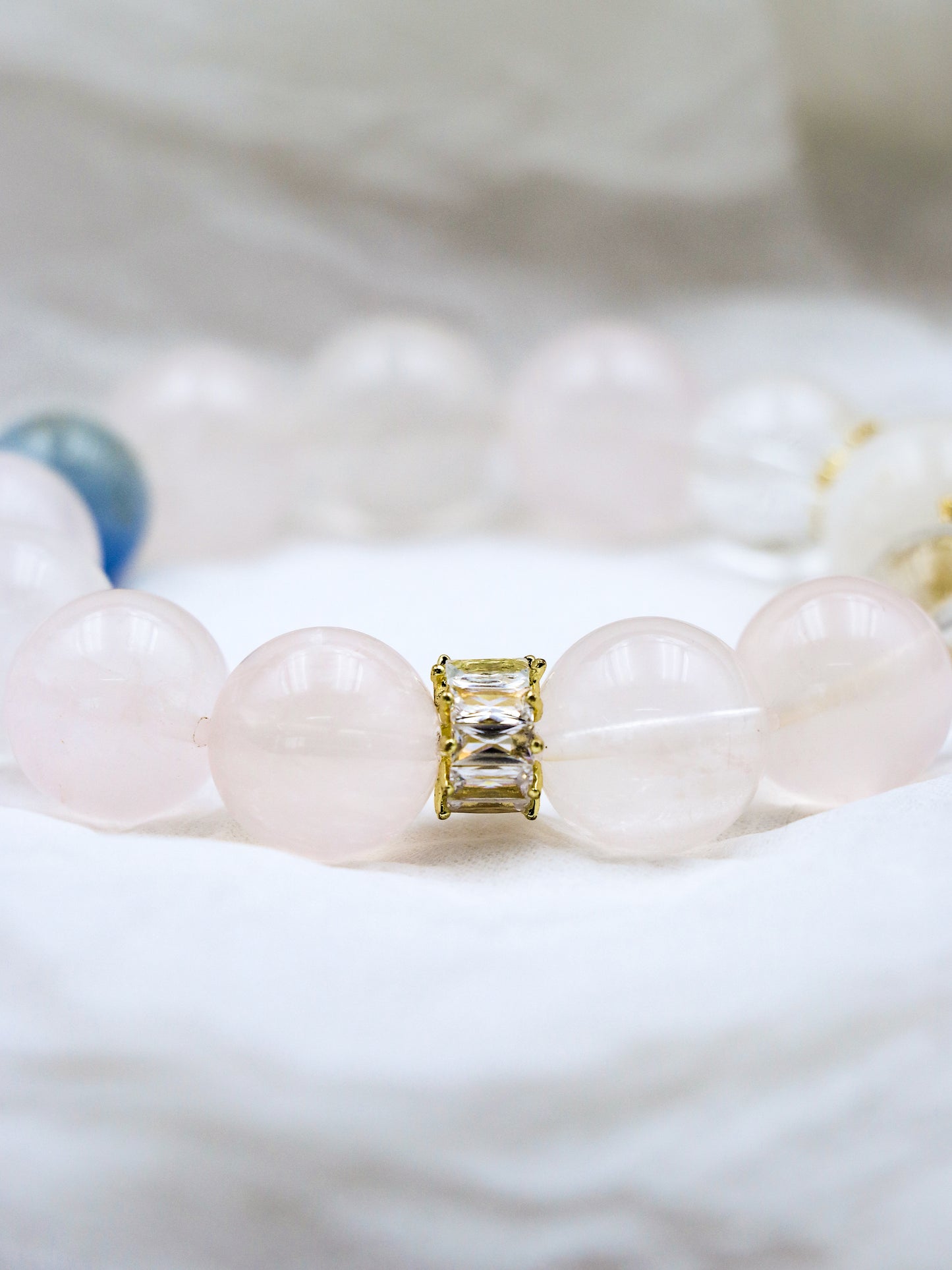 Natural Rose Quartz Hexagram Bracelet – Aquamarine & White Phantom Crystal for Love, Wisdom & Energy Healing