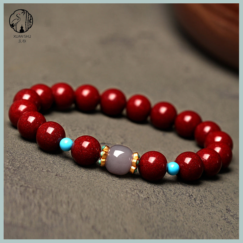 Natural Cinnabar Turquoise Hetian Jade Bracelet - Enhance Wealth and Networking, Boost Career Luck