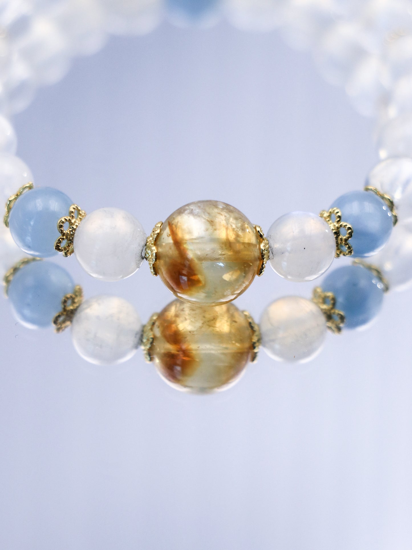 Moonstone, Citrine & Aquamarine Bracelet – Water-Earth-Fire Energy Healing