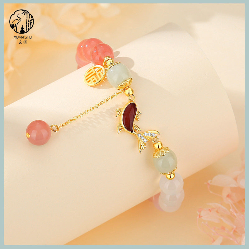 S925 Silver Koi Fish Bracelet with Gradient Agate Beads – Enhance Your Energy and Attract Good Fortune