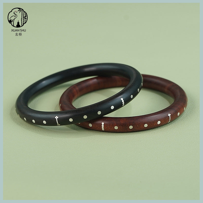 Purple Sandalwood & Black Ebony Inlaid Silver Bracelet – Protection & Spiritual Healing