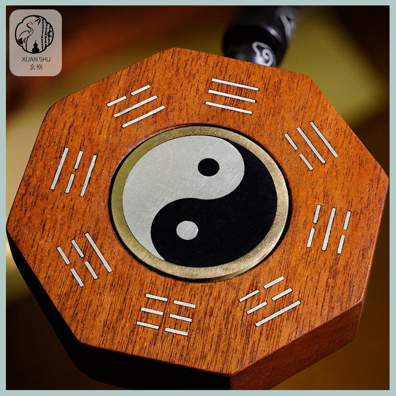 Zao Wood Taiji Bagua Rotating Handpiece Pendant with Silver Inlay - Feng Shui Charm for Spiritual Balance and Protection