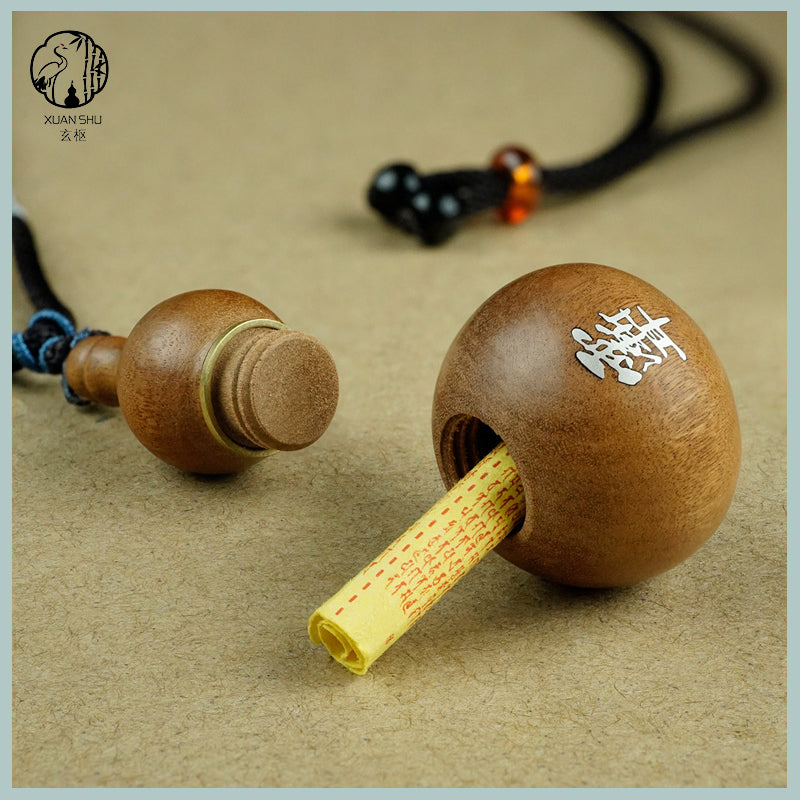 Zao Wood Inlaid Silver Purple Weiqi Gourd Pendant – Beidou Seven Stars & Taoist Symbols for Protection and Spiritual Energy