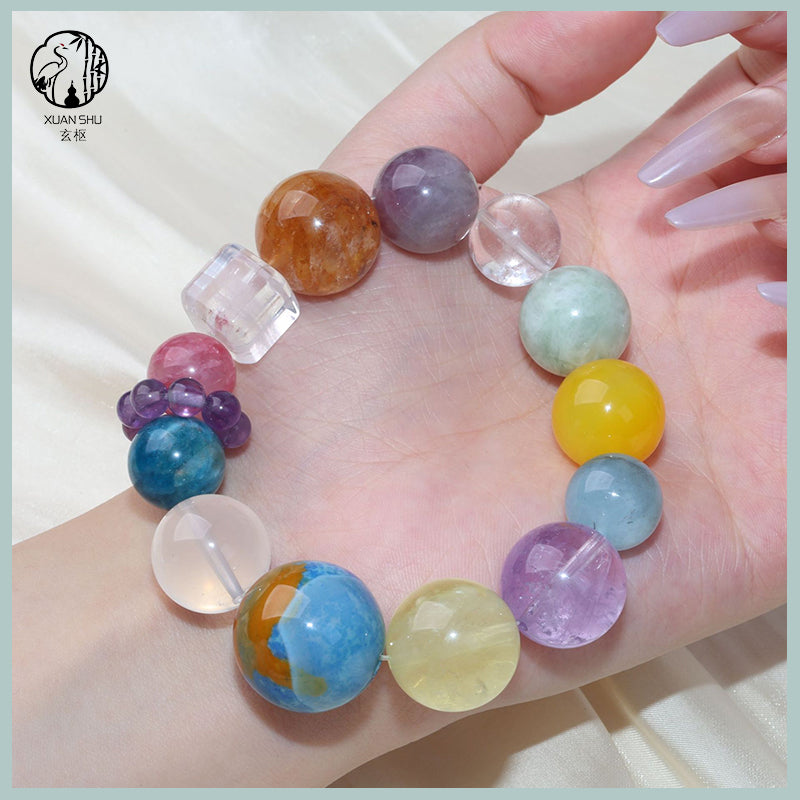 Handmade Multi-Stone Crystal Round Beads and Square Bracelet – Prosperity & Energy Balance