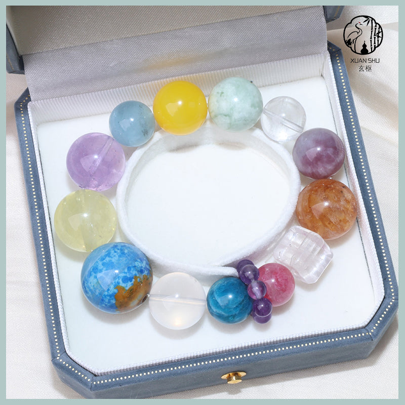 Handmade Multi-Stone Crystal Round Beads and Square Bracelet – Prosperity & Energy Balance