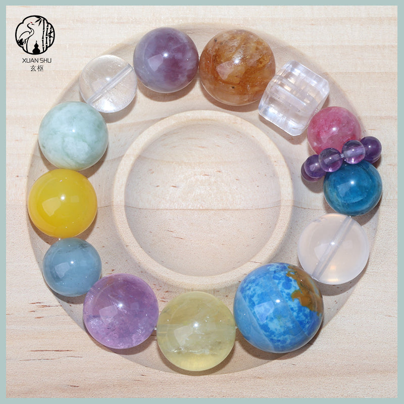Handmade Multi-Stone Crystal Round Beads and Square Bracelet – Prosperity & Energy Balance