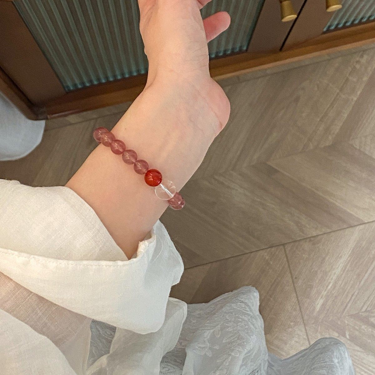 Pink Strawberry Quartz & Red Agate Crystal Bracelet – Enhance Relationships & Love Energy