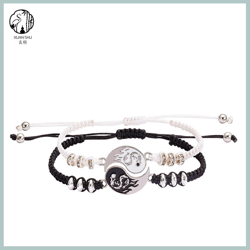 Tai Chi Bagua Dragon Pattern Couple Bracelet and Necklace Set-Dissipating Negative Energy, Attracting Good Luck and Health