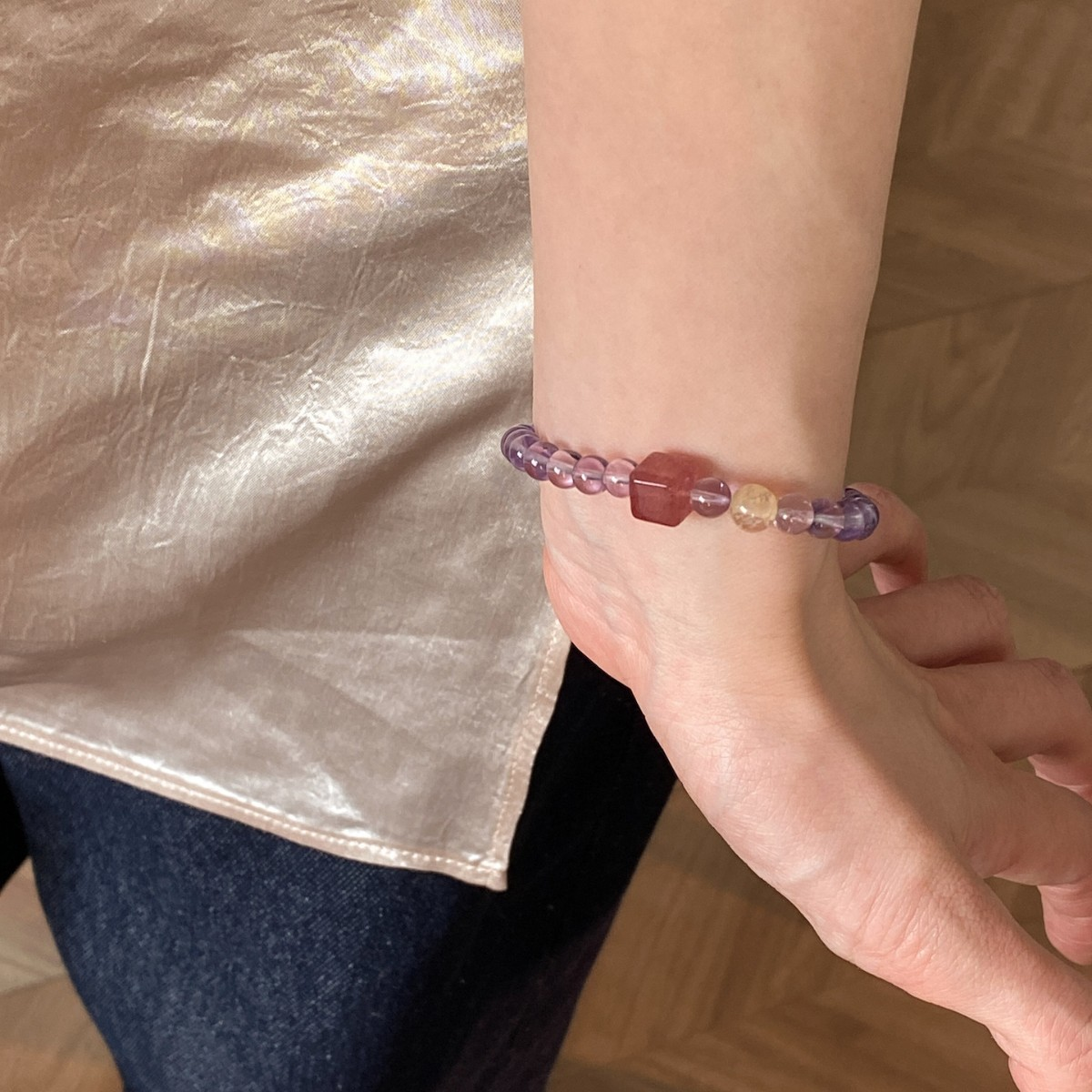 Brazilian Amethyst Citrine Strawberry Crystal Bracelet – Wealth & Balance