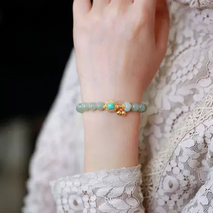 Hetian Jade Beads & Jadeite Pumpkin Turquoise Charm Bracelet XUANSHU