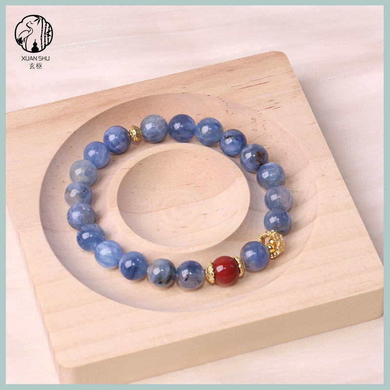 Kyanite and Red Agate Handmade Crystal Bracelet – Balance, Protection & Harmony