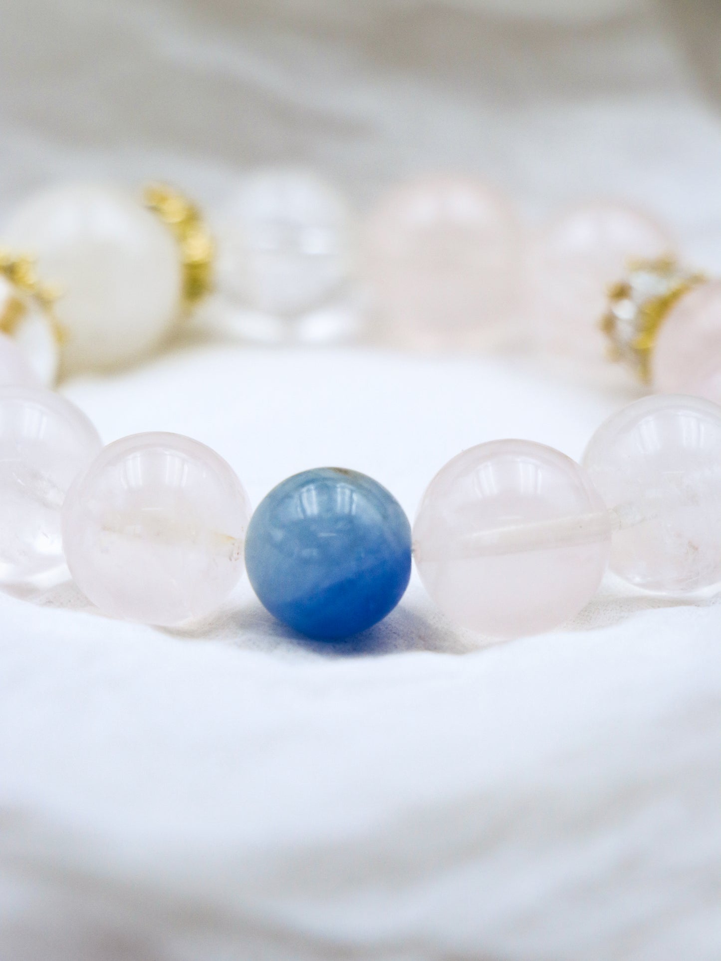 Natural Rose Quartz Hexagram Bracelet – Aquamarine & White Phantom Crystal for Love, Wisdom & Energy Healing