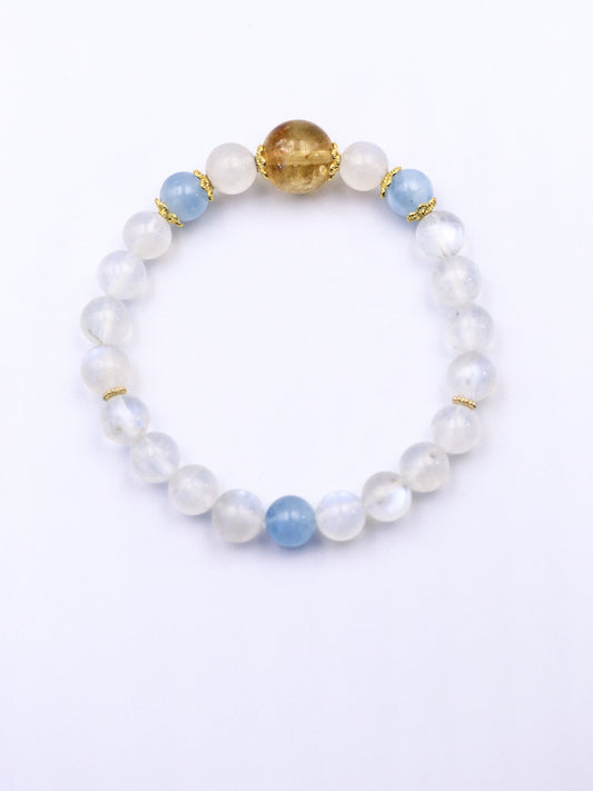 Moonstone, Citrine & Aquamarine Bracelet – Water-Earth-Fire Energy Healing XUANSHU