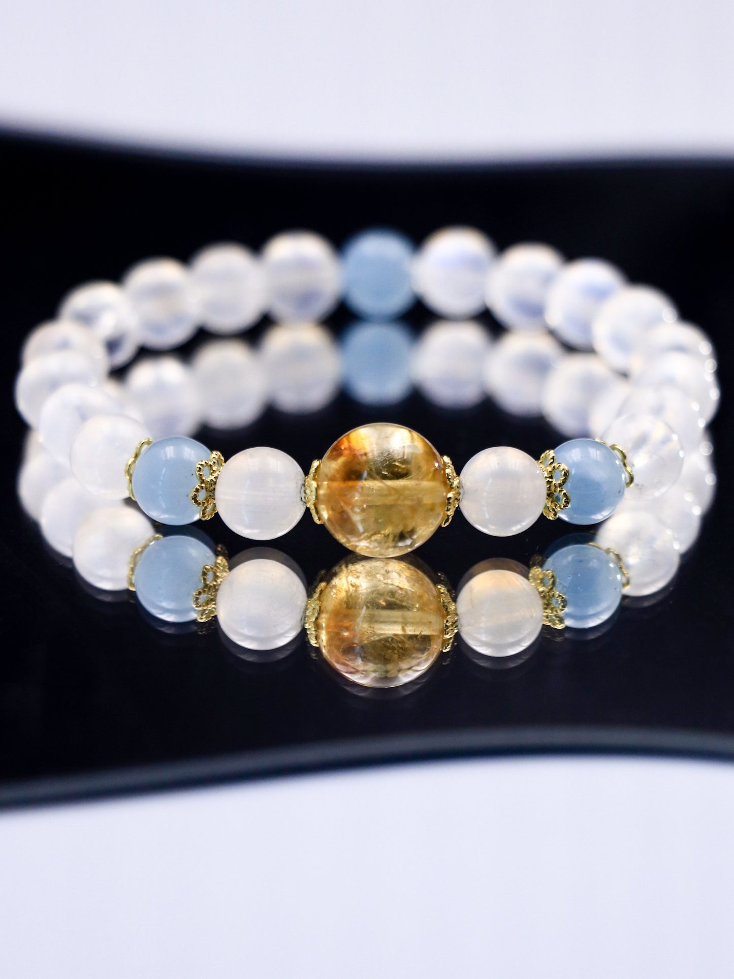Moonstone, Citrine & Aquamarine Bracelet – Water-Earth-Fire Energy Healing