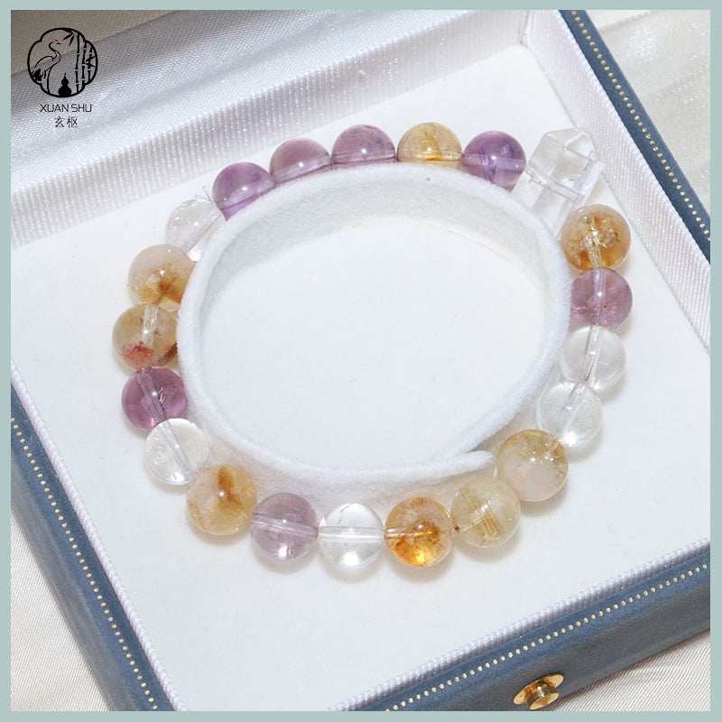 Natural Amethyst & Clear Quartz Pendant Bracelet Healing, Balance & Positive Energy