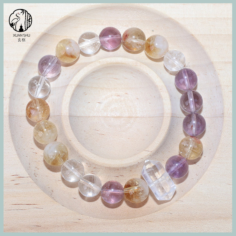 Natural Amethyst & Clear Quartz Pendant Bracelet Healing, Balance & Positive Energy