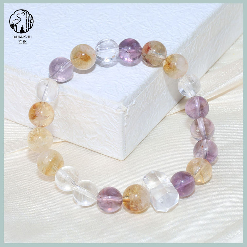 Natural Amethyst & Clear Quartz Pendant Bracelet Healing, Balance & Positive Energy