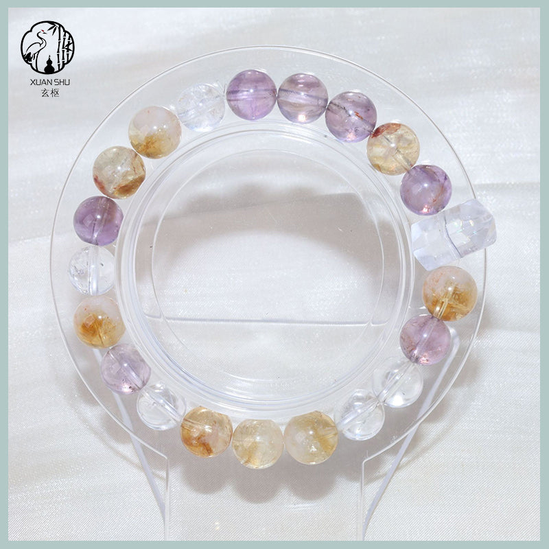 Natural Amethyst & Clear Quartz Pendant Bracelet Healing, Balance & Positive Energy