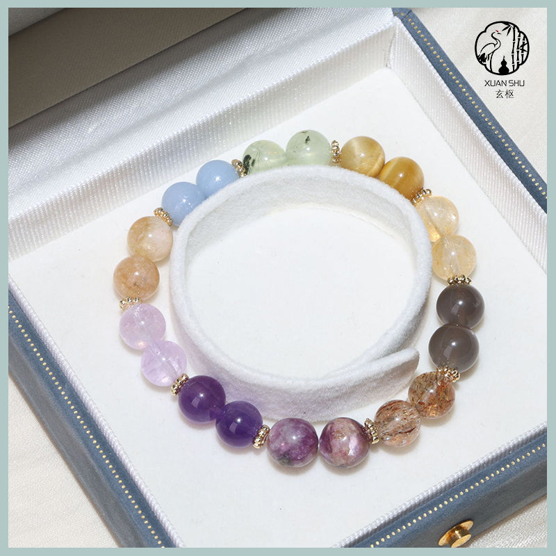 Natural Amethyst, Rose Quartz & Aquamarine Gradient Multi-Gemstone Bracelet – Emotional Healing, Love & Inner Peace