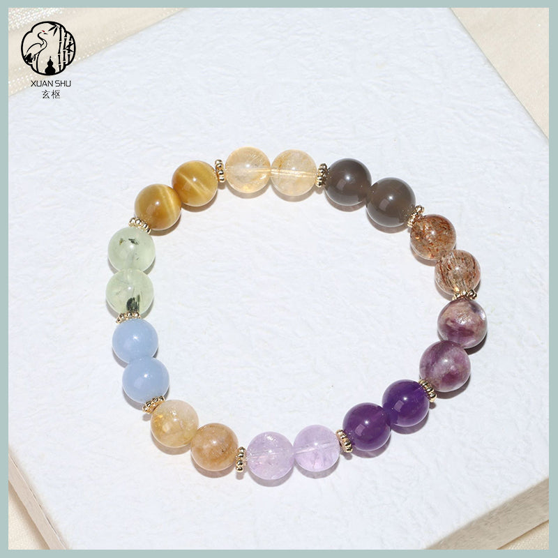 Natural Amethyst, Rose Quartz & Aquamarine Gradient Multi-Gemstone Bracelet – Emotional Healing, Love & Inner Peace