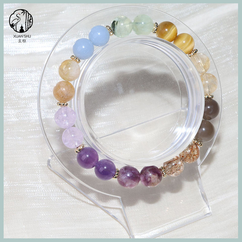 Natural Amethyst, Rose Quartz & Aquamarine Gradient Multi-Gemstone Bracelet – Emotional Healing, Love & Inner Peace
