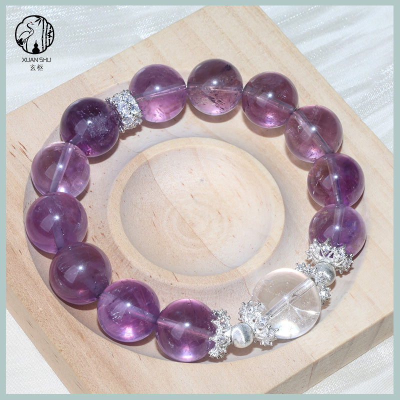 Natural Amethyst & Sterling Silver Bracelet with Clear Quartz Accents – Healing Crystal Jewelry for Protection, Clarity & Spiritual Growth