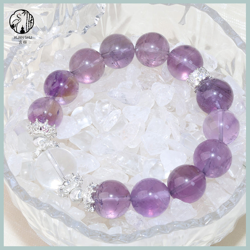 Natural Amethyst & Sterling Silver Bracelet with Clear Quartz Accents – Healing Crystal Jewelry for Protection, Clarity & Spiritual Growth