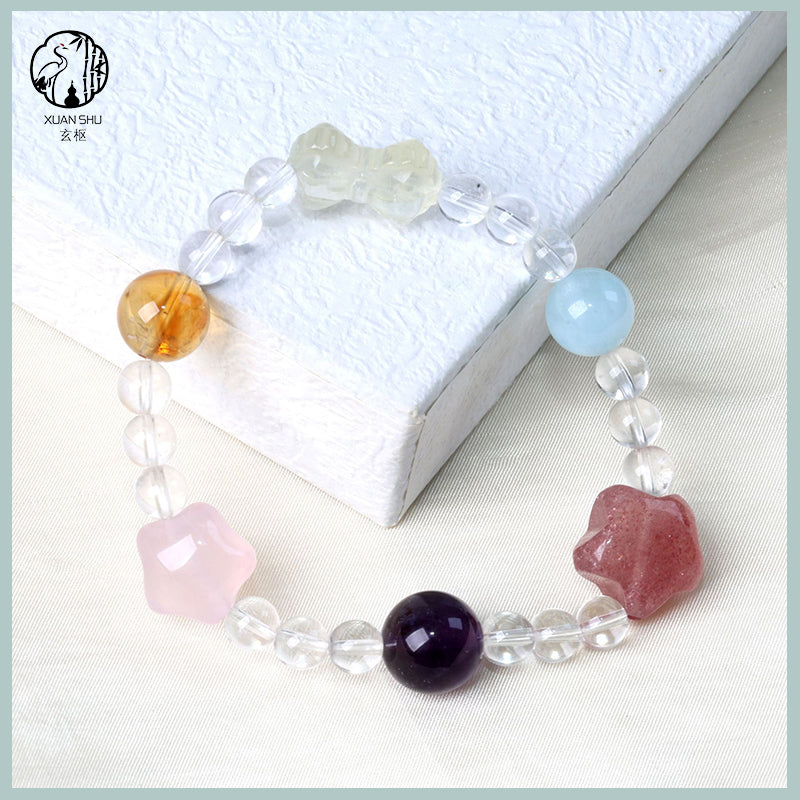 Natural Aquamarine, Clear Quartz & Yellow Topaz Multi-Gemstone Crystal Bracelet – Spiritual Energy & Positive Vibes